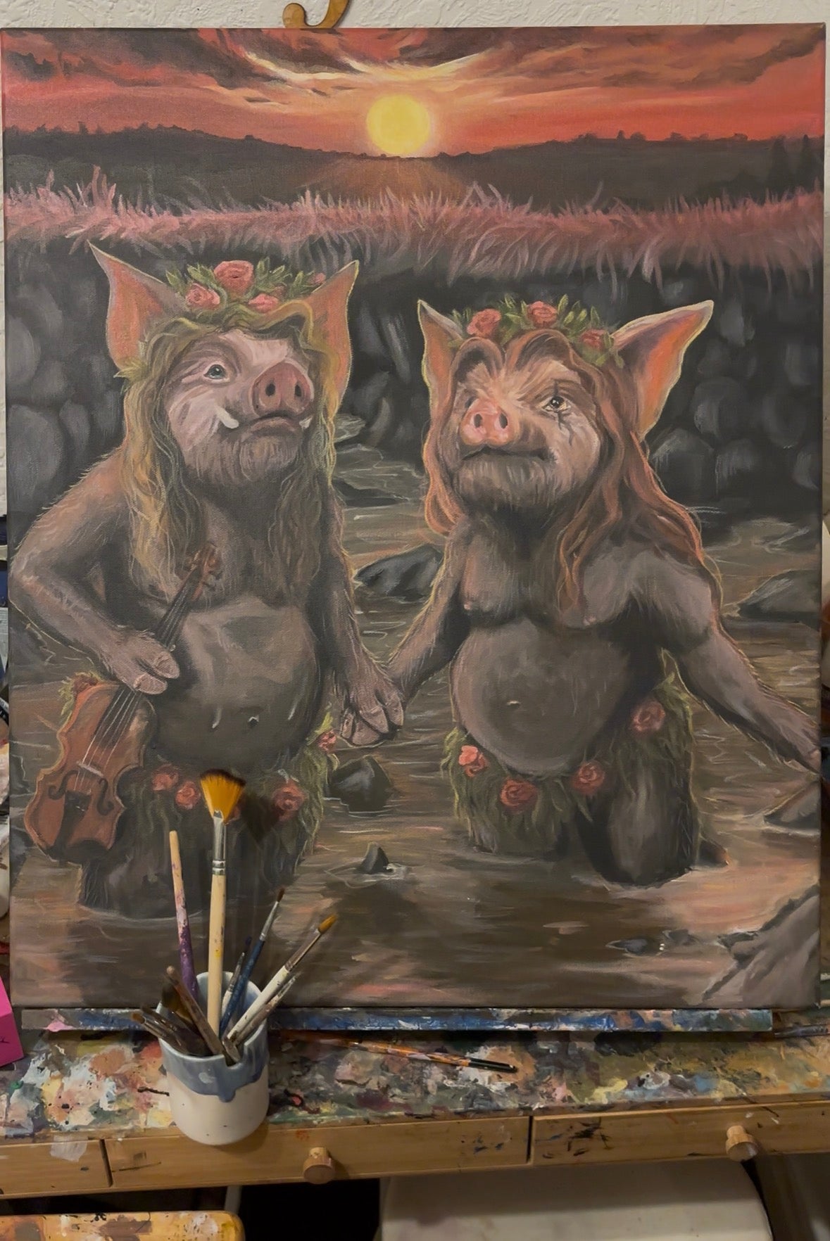 Fairy Pigs Original Painting